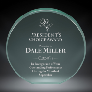 Order Now! 5" Circle shaped jade acrylic freestanding award. Custom laser engraved with your submitted text or artwork.
Free Shipping! No Sales Tax - Ever!