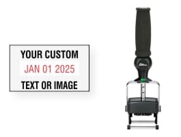 Order Now! Shiny 6100 Heavy Metal Date Stamp with Ergonomic Handle. Add lines of text or upload artwork to the imprint area around the date. Free Shipping. No Sales Tax - Ever!