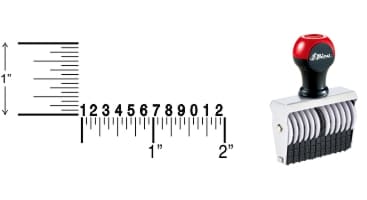 Shiny 1-12 Traditional Number Stamps have over-sized band wheels that make adjusting the numbers easy. Use with a separate ink pad of your choice.