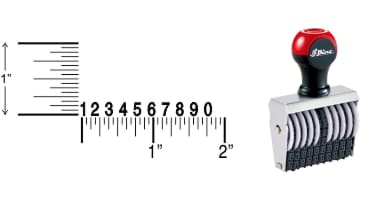 Shiny 2-10 Traditional Number Stamps have over-sized band wheels that make adjusting the numbers easy. Use with a separate ink pad of your choice.