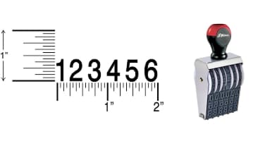 Shiny 4-6 Traditional Number Stamps have over-sized band wheels that make adjusting the numbers easy. Use with a separate ink pad of your choice.