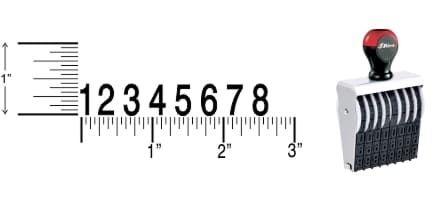 Shiny 4-8 Traditional Number Stamps have over-sized band wheels that make adjusting the numbers easy. Use with a separate ink pad of your choice.