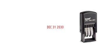 Trodat 4810 (5/32" x 13/16") Plastic Mini Date Stamp. 5/32" tall date, 10+ years, 8 ink colors to choose from. 1 business day turnaround. Free Shipping!