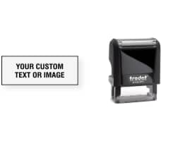 Customize your own 9/16" x 1-1/2" Trodat Printy stamp. Add text, preset designs or upload your own artwork! 1 business day turnaround! Free shipping!