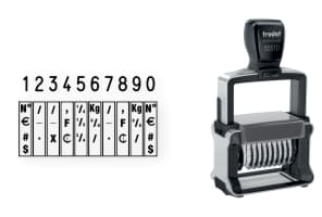 Trodat 55510 Number Stamp. Comes with 10 adjustable number bands with digits 0-9 and other symbols. Free same-day shipping. No Sales Tax - Ever!