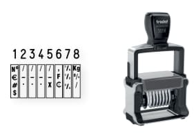 Order Now! Trodat 5558 Number Stamp. Comes with 8 adjustable number bands with digits 0-9 and other symbols. Free Shipping. No Sales Tax - Ever!