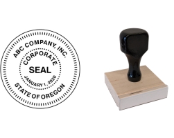 Customizable corporate seal traditional wood stamps. For use with corporations, governments, and other official applications. Free Shipping! No sales tax!