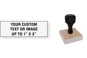 Order Now! 1" x 3" Traditional Knob Handle Wood Stamps. Assembled by hand with your custom text or artwork. Free Shipping. No Sales Tax - Ever!