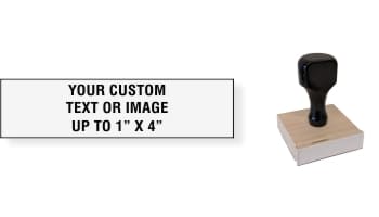 Order Now! 1" x 4" Traditional Knob Handle Wood Stamps. Assembled by hand with your custom text or artwork. Free Shipping. No Sales Tax - Ever!