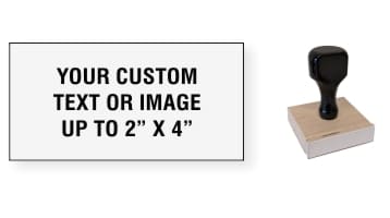 Order Now! 2" x 4" Traditional Knob Handle Wood Stamps. Assembled by hand with your custom text or artwork. Free Shipping. No Sales Tax - Ever!