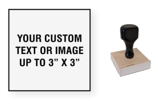 Design your own 3" x 3" traditional wood stamp. Pick a size, customize with text, & check out. 1 business day turn around! Free shipping! No sales tax!