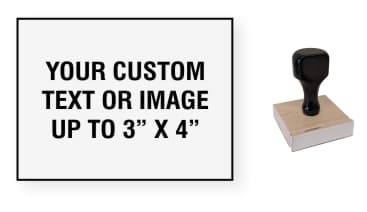 Order Now! 3" x 4" Traditional Knob Handle Wood Stamps. Assembled by hand with your custom text or artwork. Free Shipping. No Sales Tax - Ever!